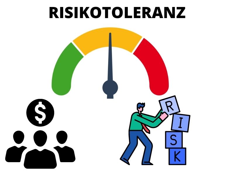 Risikotoleranz eine Skala grün zu rot mit einer Person die Risikofreudig und eine Gruppe die Risikoavers ist.