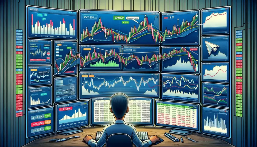 Automatisiertes Trading-Dashboard zeigt VWAP-Indikator und Echtzeitanalytik