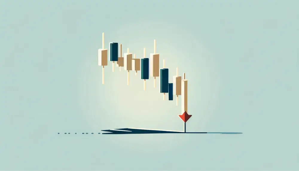 Illustration des Shooting Star Candlestick-Musters im Börsenchart, symbolisierend ein bärisches Umkehrsignal am Ende eines Aufwärtstrends.