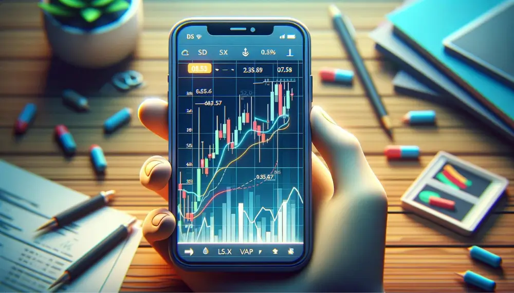 Smartphone-App zeigt detaillierte Aktiencharts mit VWAP-Linie