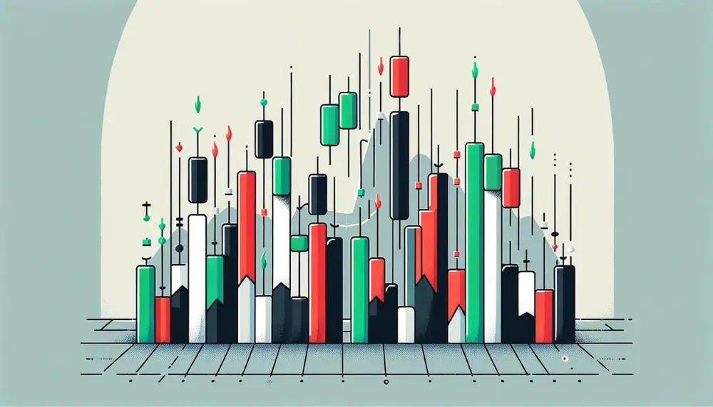 Simplified depiction of various candlestick formations, highlighting the basics of market trend analysis.